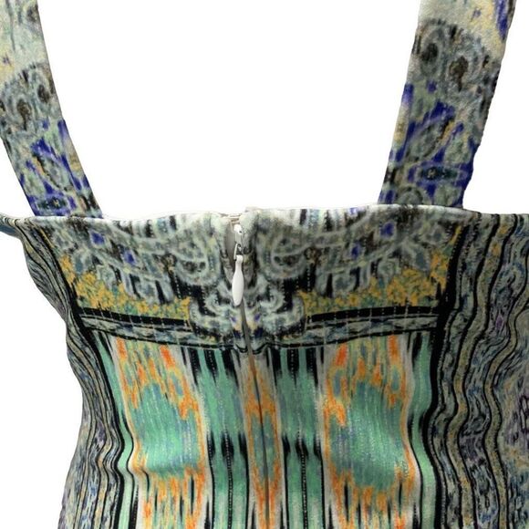 Hale Bob Geometric Colorful Lined Halter Stretch Bodycon Midi Dress V Neck M NWT - Picture 5 of 10